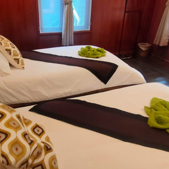 Bungalow Nr. 2 mit zwei Einzelbetten im traditionellen laotischen Stil mit Frühstück